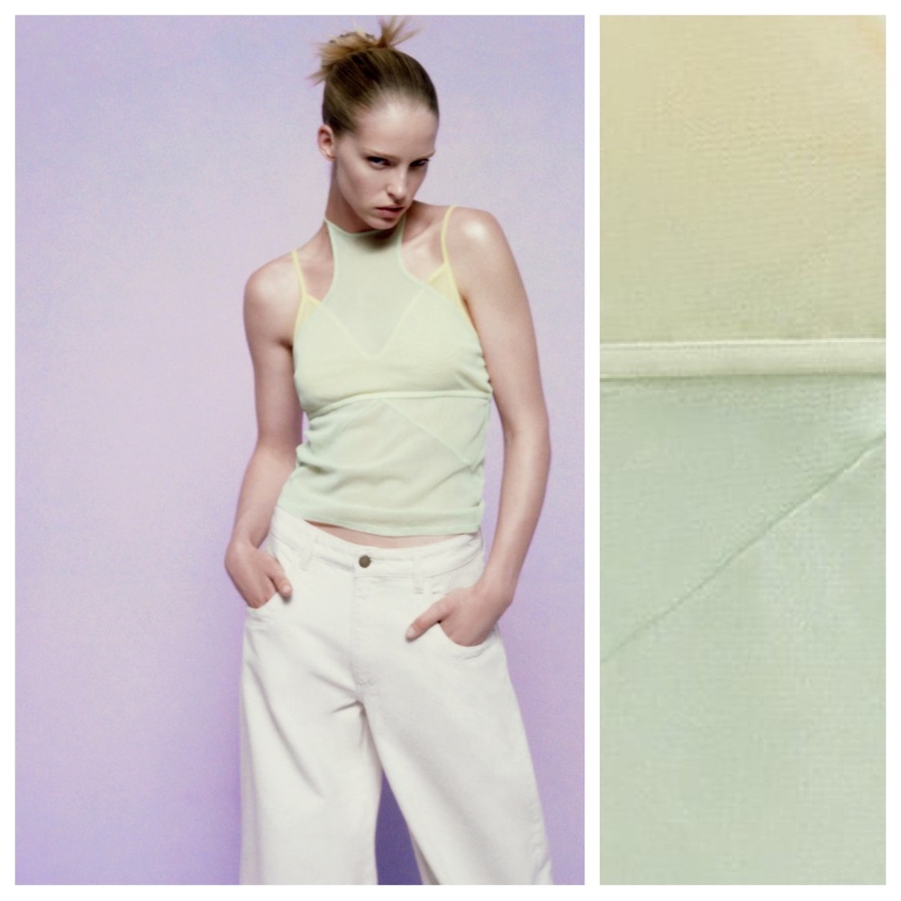 Nwt. Zara Green/Yellow Translucent Combined Top. Size S.